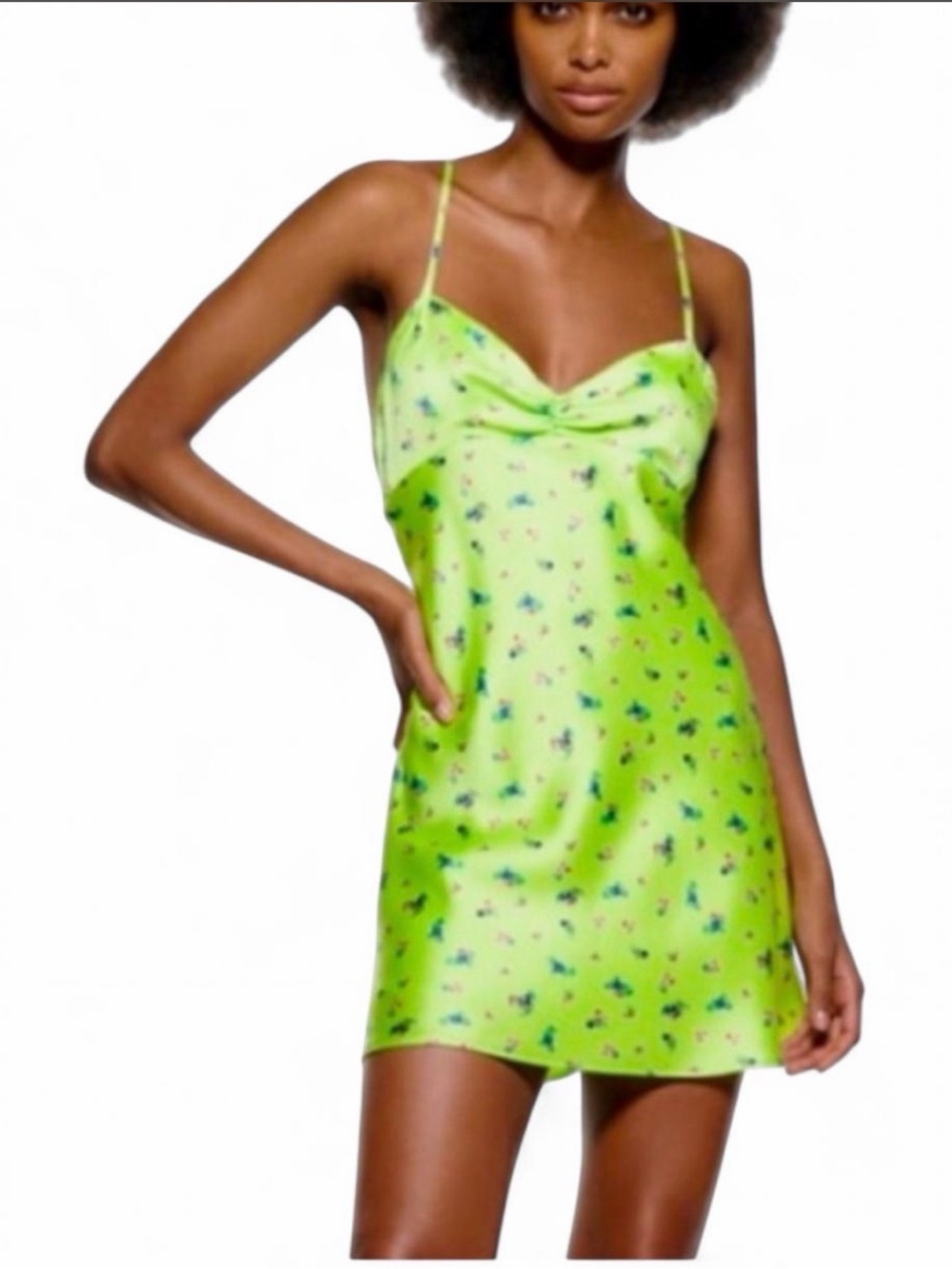 Zara Green Floral Satin Mini Dress